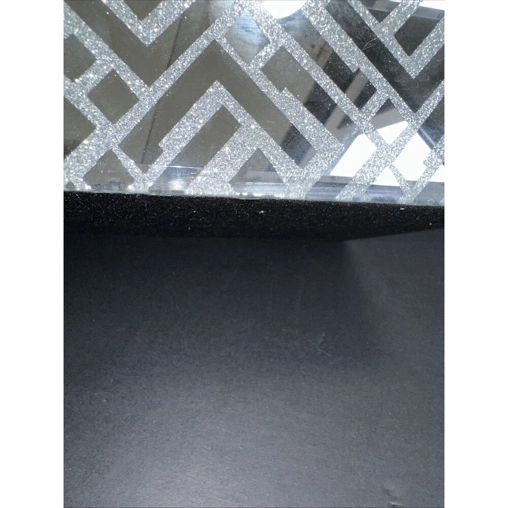 Jewelry Box Storehouse Mirrored Glass Design Trinket Black Velvet Lining Ribbon